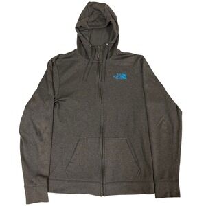 The North Face Mens Full Zip Hoodie Gray Blue Logo Fleece Sweatshirt Small